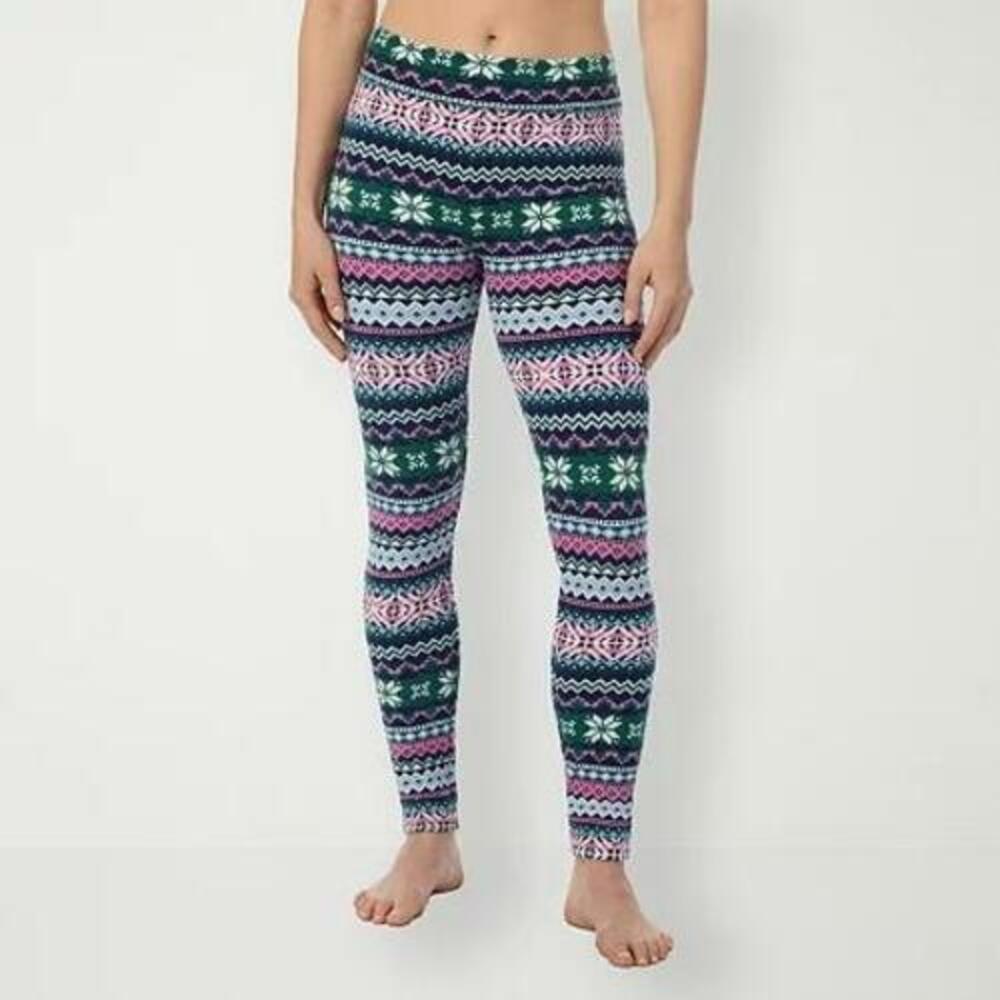 Cuddl Duds Fleecewear Stretch Leggings Multi Green XS New